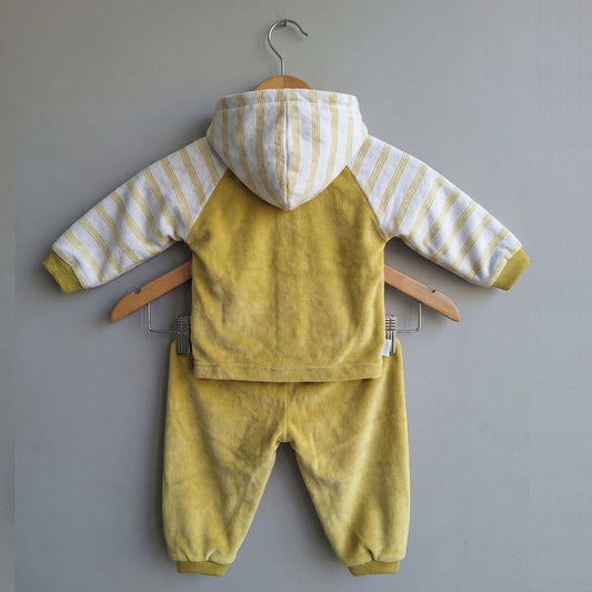 Adorable Yellow Velour Baby Set: "Cute Crocodile" Hooded Jacket & Pants