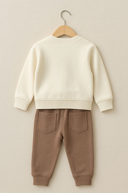 Cream & Brown Cargo Sweat Set for Boys (1–3 Years)