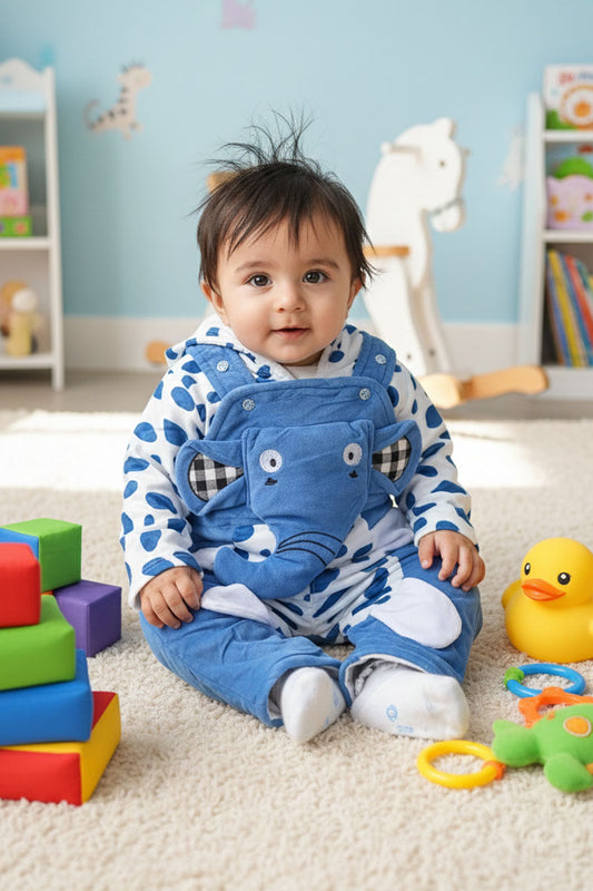 Blue Elephant Baby Jumpsuit & Hooded Set