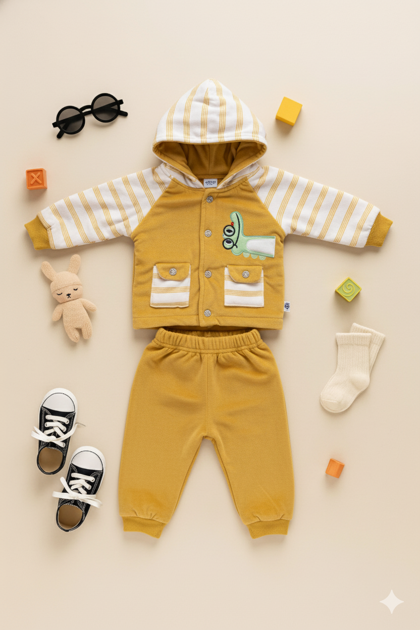 Baby Boy Fine quality Fleece Hooded Dress (Age: 3-6months)