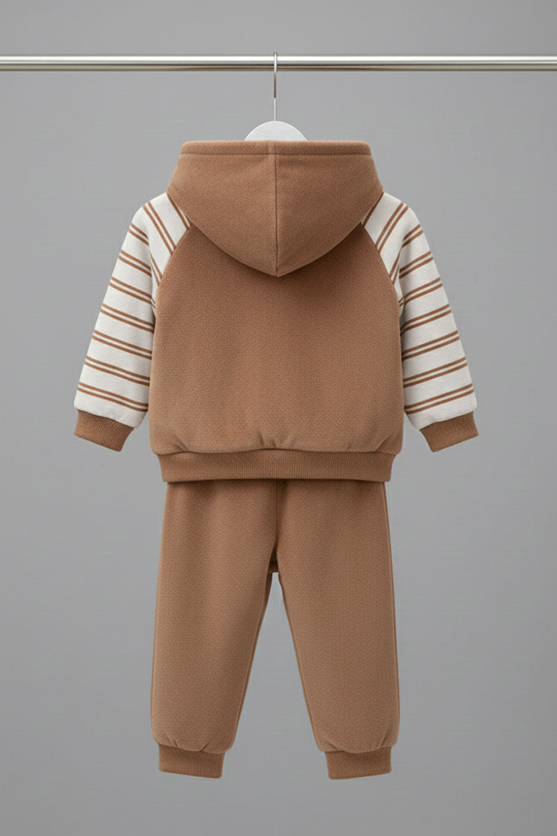 Adorable Brown Velour Baby Set: "Cute Crocodile" Hooded Jacket & Pants