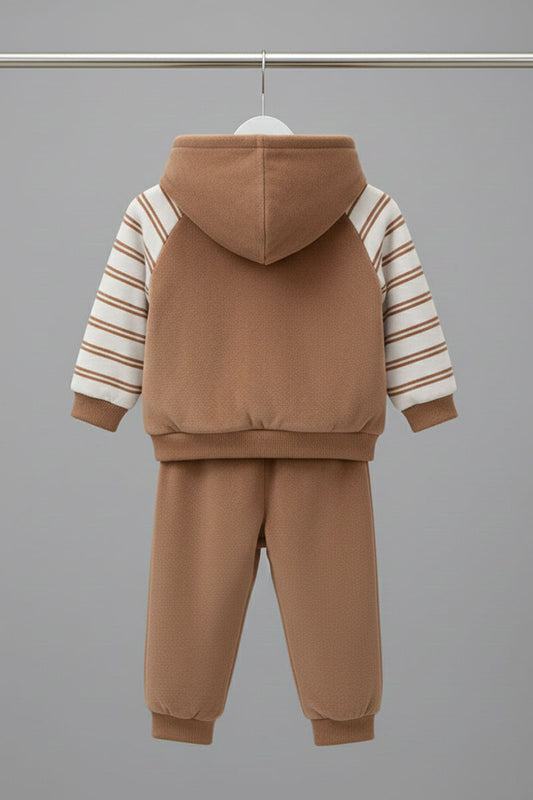 Adorable Brown Velour Baby Set: "Cute Crocodile" Hooded Jacket & Pants