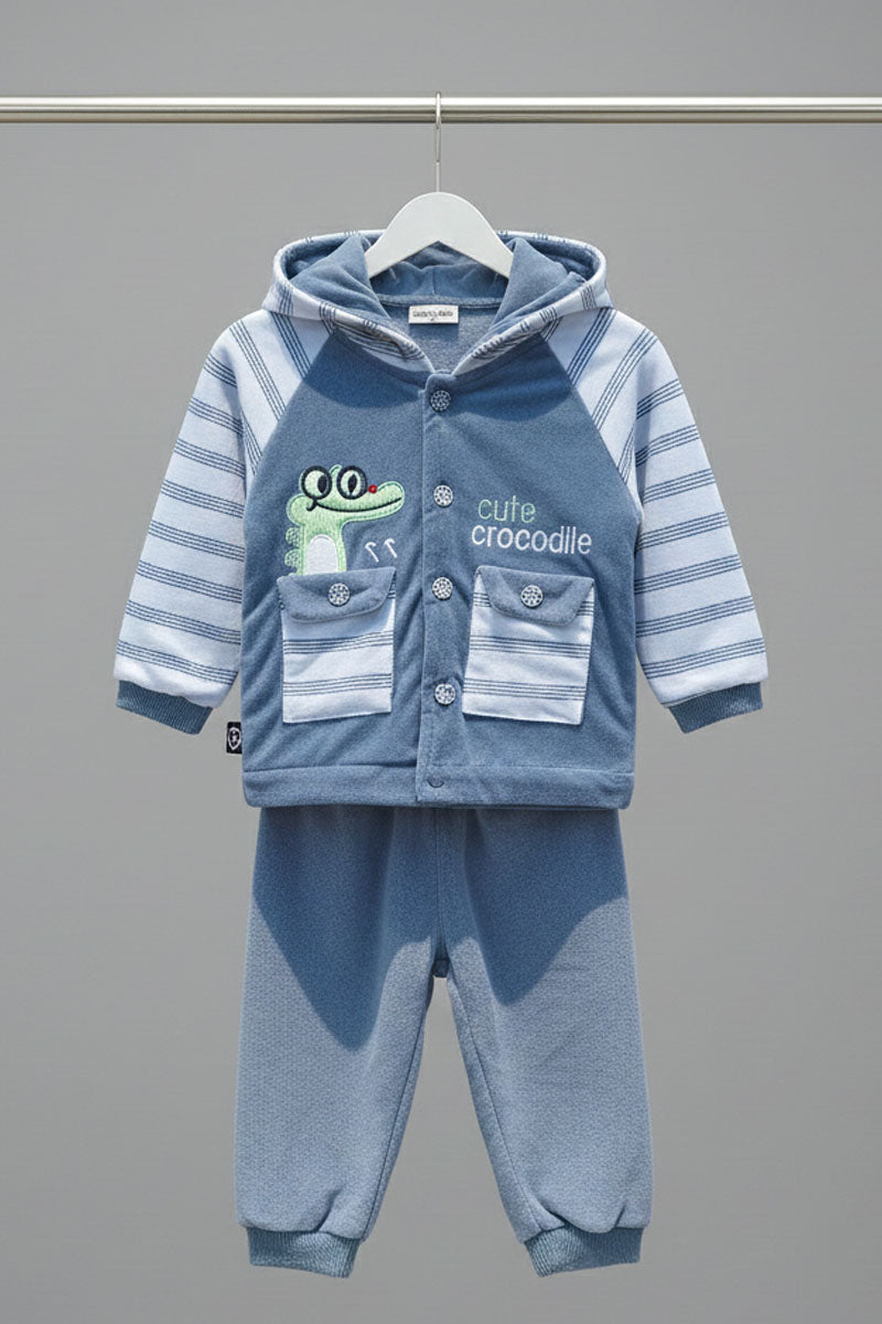 Adorable Grayish Blue Velour Baby Set: 