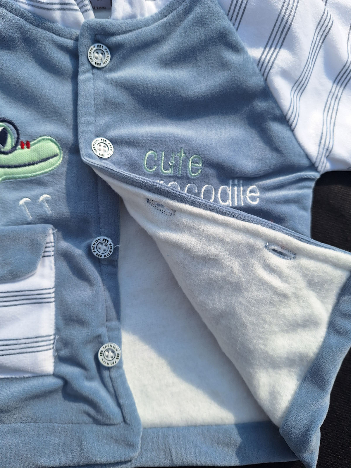 Adorable Grayish Blue Velour Baby Set: 