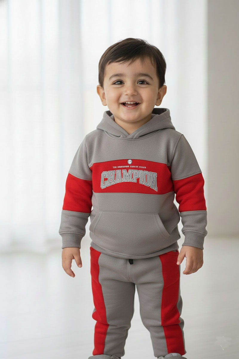 Little Champion's Red & Gray Tracksuit Set