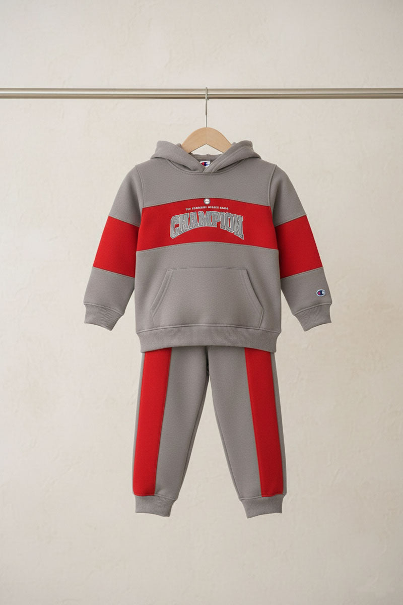 Little Champion's Red & Gray Tracksuit Set