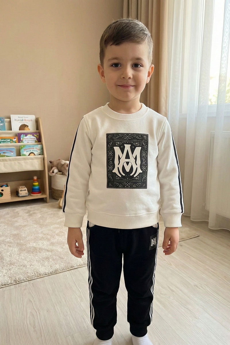 Kids Cream & Black 2 piece track suit