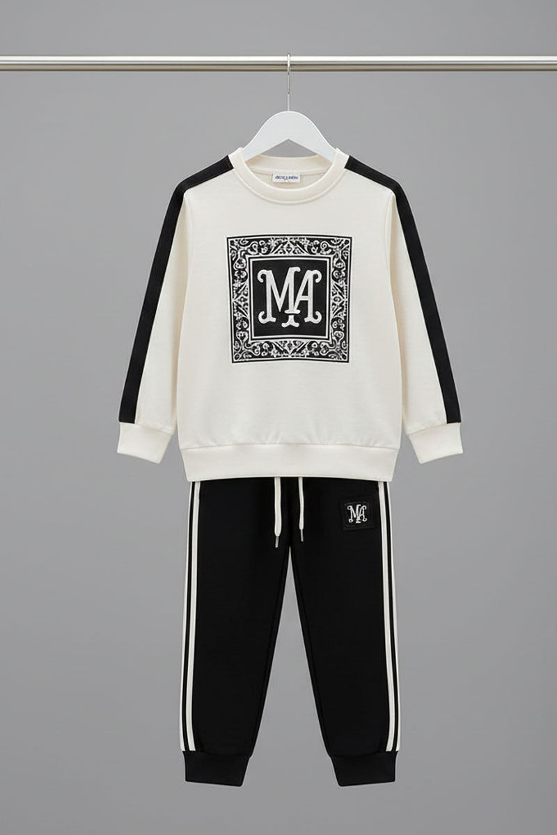 Kids Cream & Black 2 piece track suit