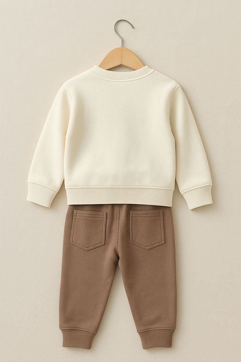 Cream & Brown Cargo Sweat Set for Boys (1–3 Years)
