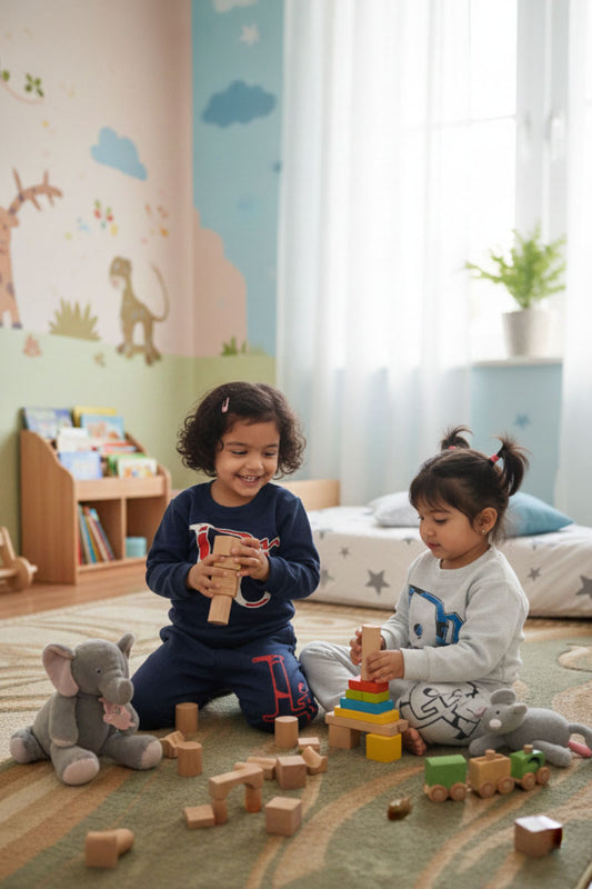 Chic Kids Loungewear Set | Pack of 2 (Navy Blue & Off-White)